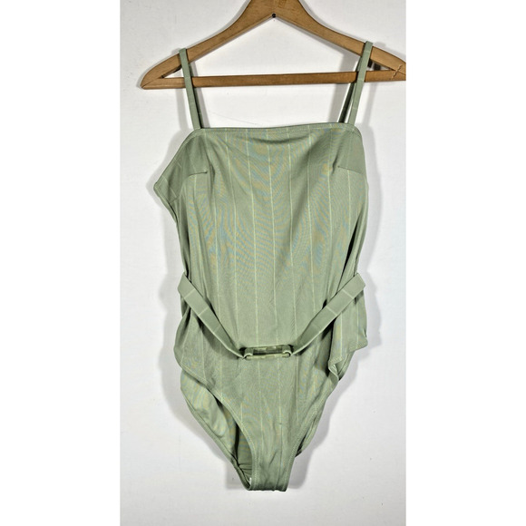 H&M Swimsuit Bathing Suit US Size L Green Padded Belted Vintage Inspired NEW - Picture 3 of 14